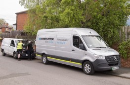 Mercedes-Benz eSprinter service van, 2025, aiding broken down driver